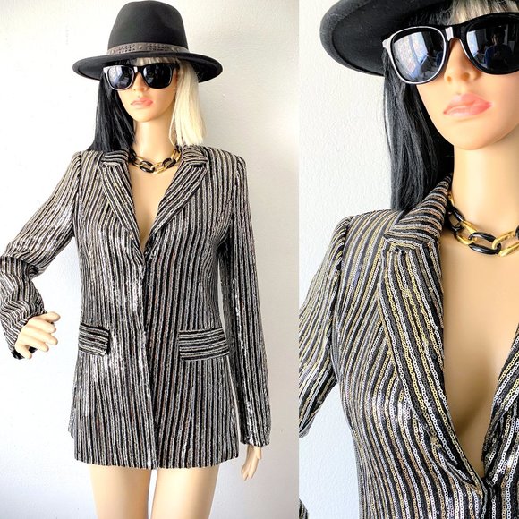 Sequin Blazer | Metallic Blazer | Party Jacket | Glam Jacket | Cocktail Jacket S - Picture 1 of 10